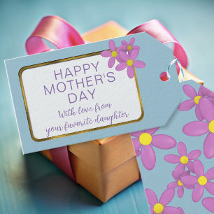 Pink Daisy Blue Custom Happy Mother's Day Gift Tag