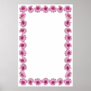 Pink Daisy Border on Blank Background Poster