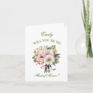 Pink Daisy Bouquet Maid of Honour Proposal Invitation