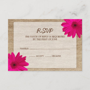 Pink Daisy Burlap Wedding RSVP Response Card