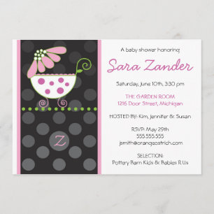 Pink Daisy Carriage Baby Shower Invitation