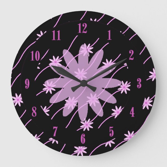 Pink Daisy Chain Floral Pattern Wall Clock (Front)