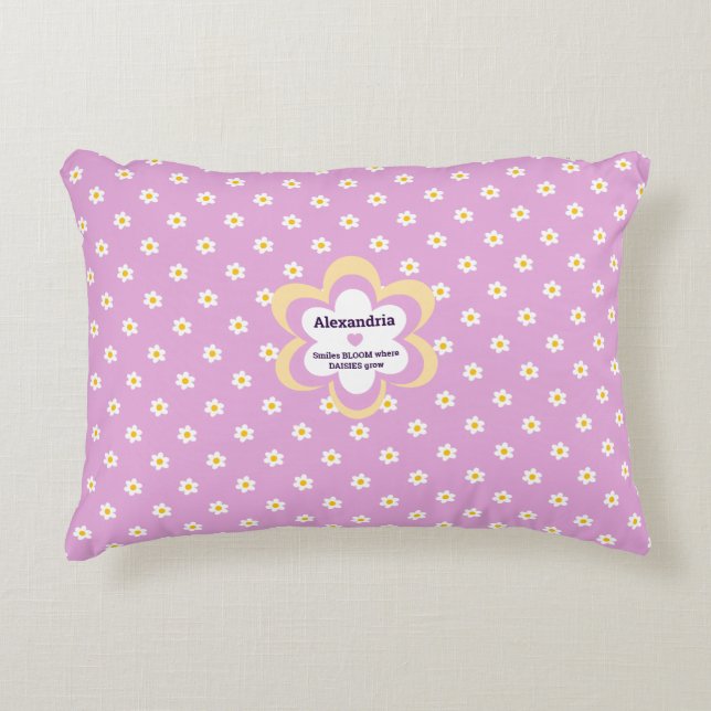 Pink Daisy-Chain Rectangle  Accent Pillow (Front)