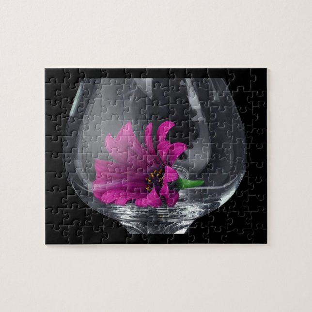 Pink Daisy Closeup In A Wine Jigsaw Puzzle (Horizontal)