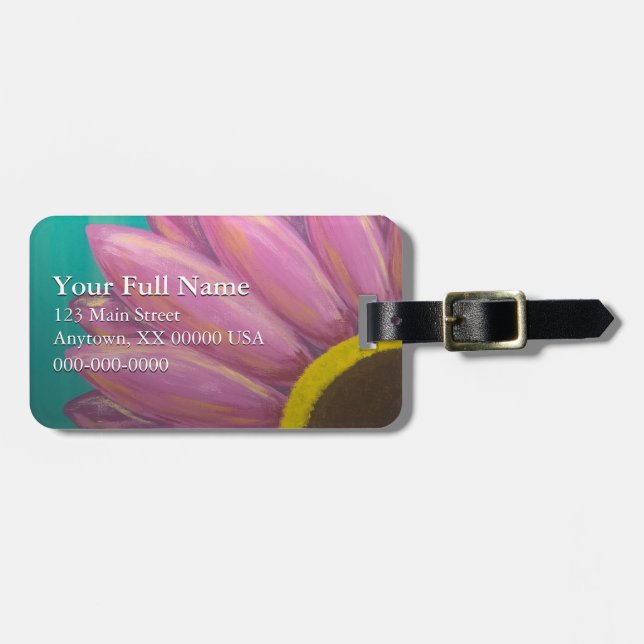 Pink Daisy Customizable Luggage Tag (Front Horizontal)