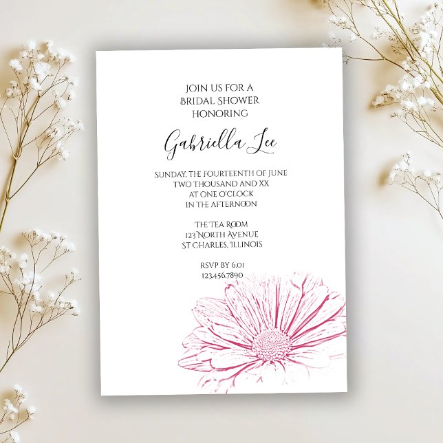 Pink Daisy Effect Floral Bridal Shower Invitation (Creator Uploaded)