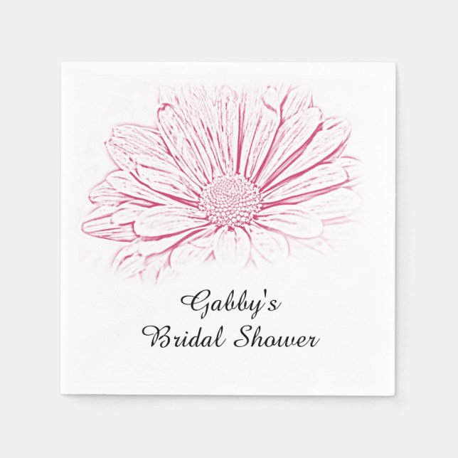 Pink Daisy Effect Floral Bridal Shower Napkin (Front)