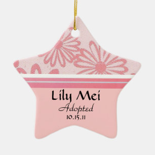 Pink Daisy Floral Adoption Announcement Ceramic Ornament