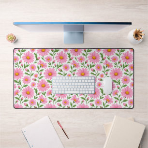 Pink Daisy Floral Botanical Pattern Desk Mat