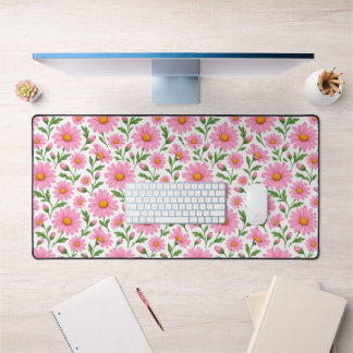 Pink Daisy Floral Botanical Pattern Desk Mat