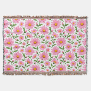 Pink Daisy Floral Botanical Pattern Throw Blanket