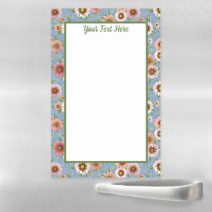 Pink Daisy Floral Botanical Personalized Blue Magnetic Dry Erase Sheet