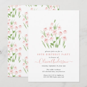 Pink daisy floral elegant beautiful 60th Birthday Invitation