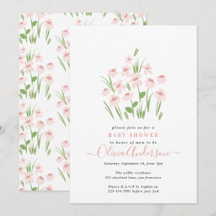 Pink daisy floral elegant beautiful baby shower in invitation