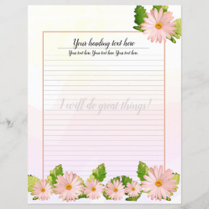 Pink Daisy Floral Lined Writing Paper