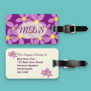 Pink Daisy Floral Monogram Travel Luggage Tag