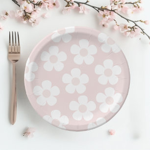 Pink Daisy Floral Paper Plate