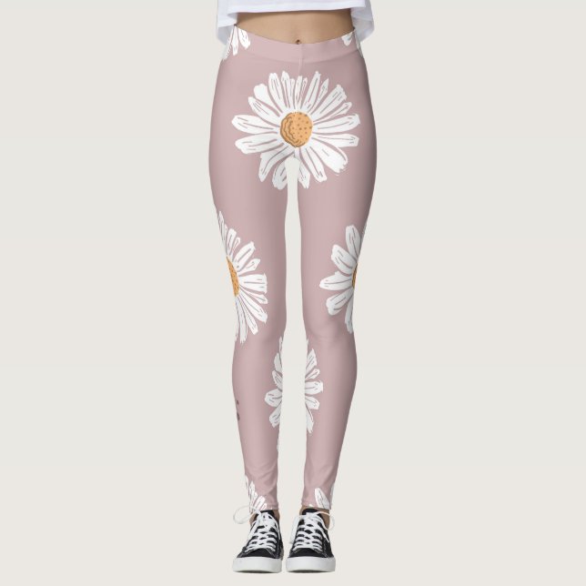 Pink Daisy: Floral Repeat Pattern. Leggings (Front)