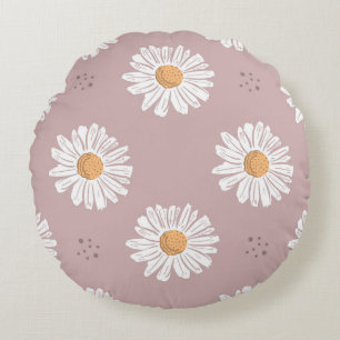 Pink Daisy: Floral Repeat Pattern. Round Pillow
