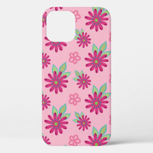 Pink daisy floral seamless patternart, beauty, blo iPhone 12 case