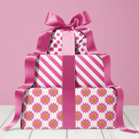 Pink Daisy Floral Stripes Polka Dot