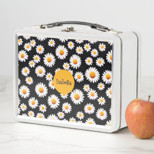 Pink Daisy Flower Botanical colourful pattern kids Metal Lunch Box