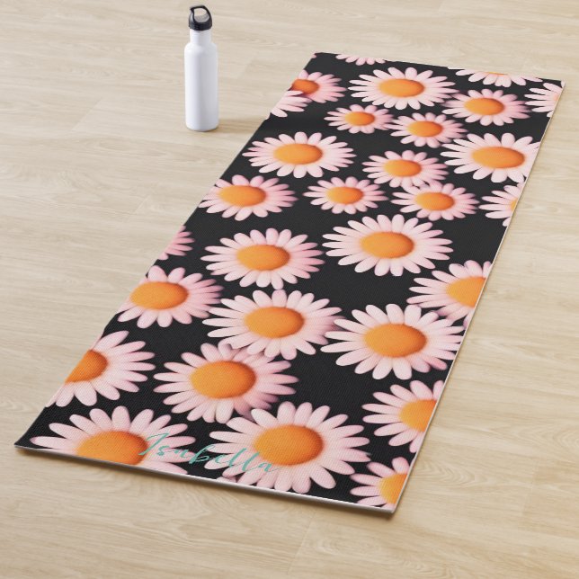 Pink Daisy Flower Botanical pattern girly Yoga Mat (In Situ)