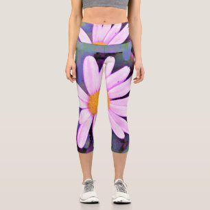Pink Daisy Flower Capri Leggings