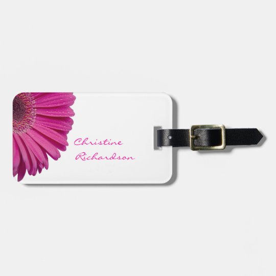 Pink daisy flower custom personalized girls name luggage tag
