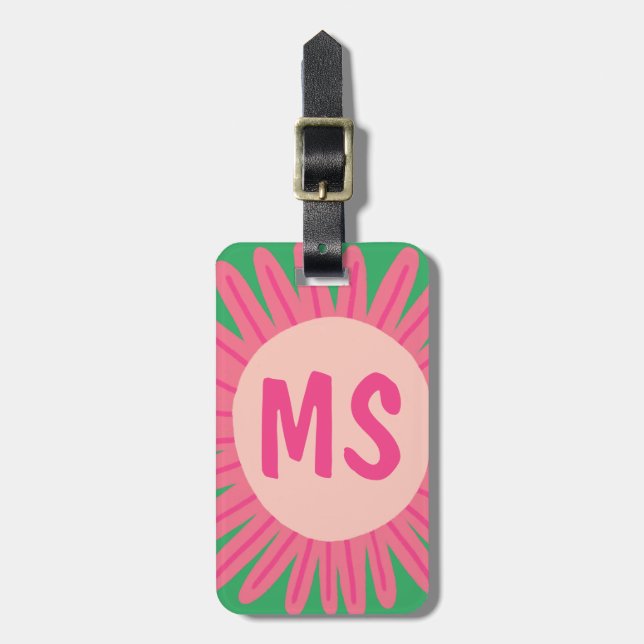 Pink Daisy Flower CUSTOMIZED INITIALS  Luggage Tag (Front Vertical)