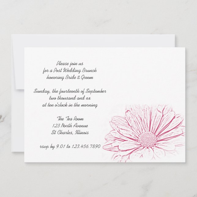 Pink Daisy Flower Effect Post Wedding Brunch Invitation (Front)