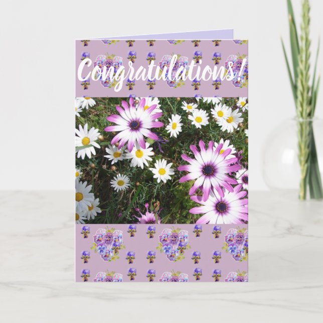 Pink Daisy Flower Floral Conrgatulations art Card (Front)