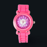Pink Daisy Flower Girl Glitter Personalized Watch<br><div class="desc">Girly pink daisy personalized watch for flower girls- Faux hot pink glitter background with pink gerbera daisy centred framing personalized monogrammed initial in pink. Reads 'Flower Girl' underneath in retro letters. Letter colours and styles may be changed. White clock face numerals. Cute personalized wedding party gift for little flower girls....</div>