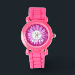 Pink Daisy Flower Girl Glitter Personalized Watch<br><div class="desc">Girly pink daisy personalized watch for flower girls- Faux hot pink glitter background with pink gerbera daisy centred framing personalized monogrammed initial in pink. Reads 'Flower Girl' underneath in retro letters. Letter colours and styles may be changed. White clock face numerals. Cute personalized wedding party gift for little flower girls....</div>