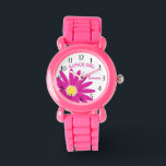Pink Daisy Flower Girl Watch<br><div class="desc">Fun and bold pink daisy flower girl design with name.  This watch makes the perfect wedding thank you gift for a sweet little flower.  Personalize with a name to make it extra special.</div>