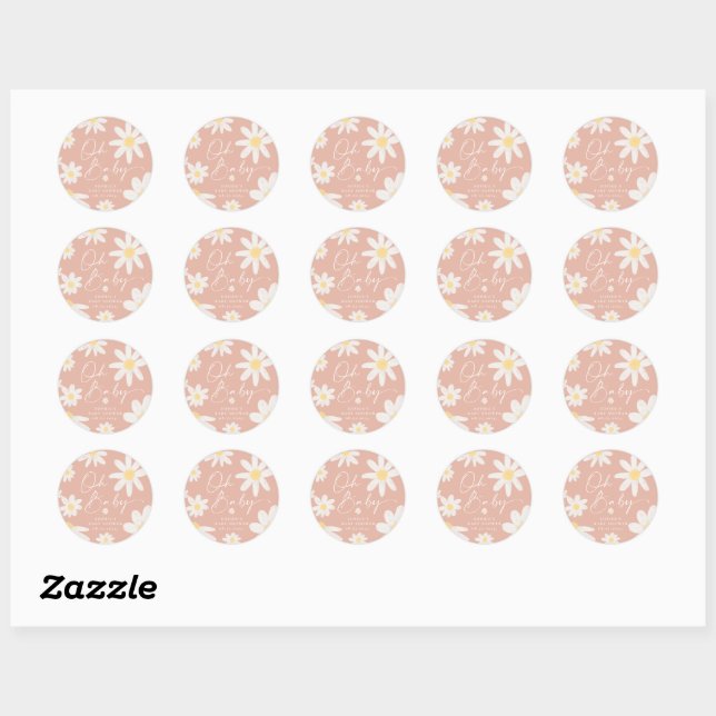 Pink Daisy Flower Round Sticker (Sheet)