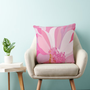 Pink Daisy Flower Throw Pillow
