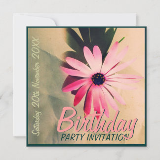 Pink Daisy Flower v2 Invitations d'anniversaire
