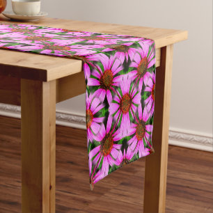 Pink Daisy Flowers Abstract Pattern     Short Table Runner