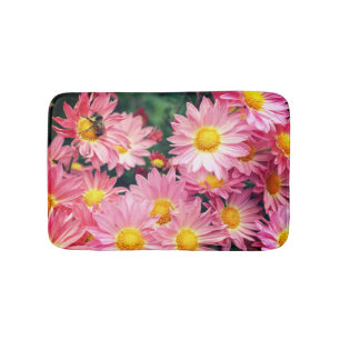 Pink Daisy Flowers And Bumble Bee  Bath Mat