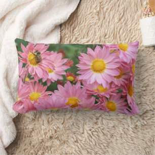 Pink Daisy Flowers And Bumble Bee   Lumbar Pillow