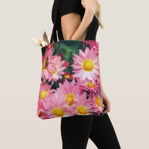 Pink Daisy Flowers And Bumble Bee Tote Bag