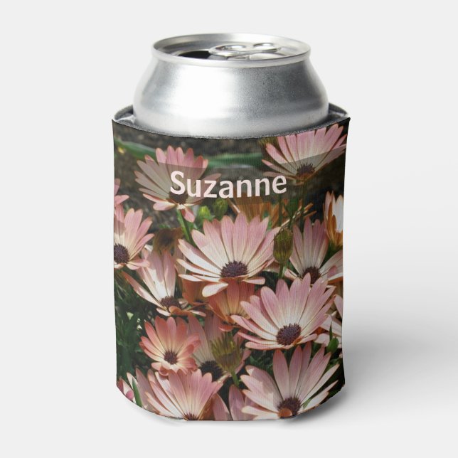 Pink Daisy Flowers Personalized  Can Cooler (Can Front)