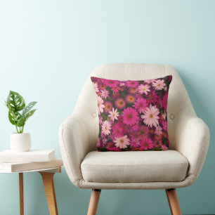 Pink Daisy Garden - Bright Floral Decor Throw Pillow