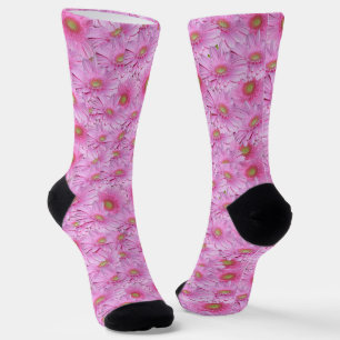 Pink Daisy Gerbera Flowers, Crew Socks