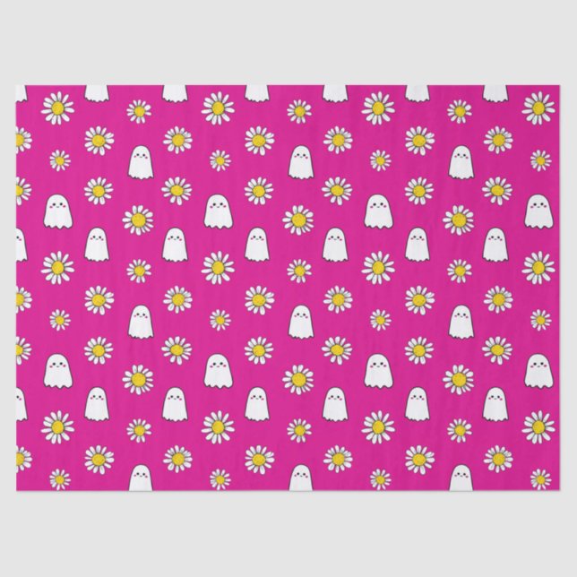 Pink Daisy Ghost Halloween Tissue Paper (Front)