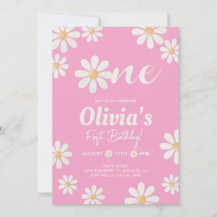 Pink Daisy Girl birthday Invitation