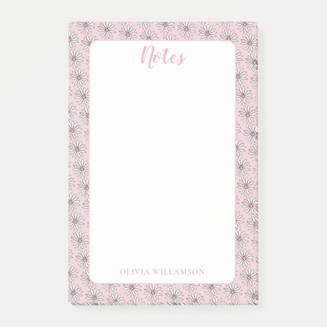 Pink Daisy Girly Floral To Do Notes (Front)