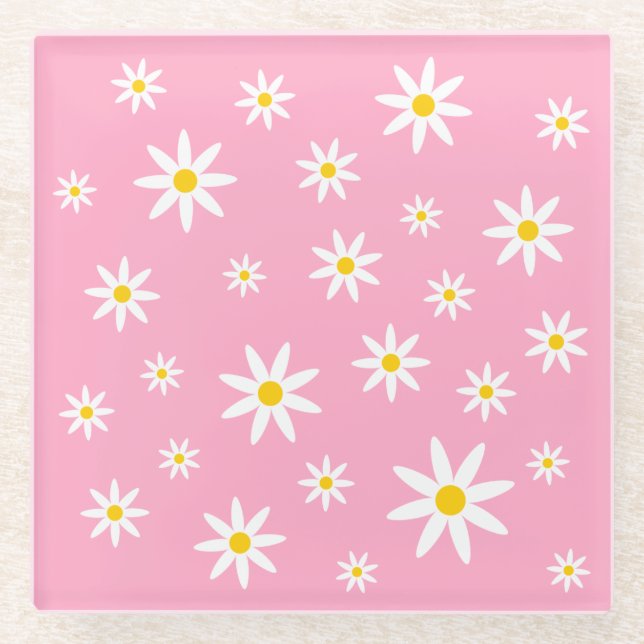 Pink Daisy Glass Coaster (Front)