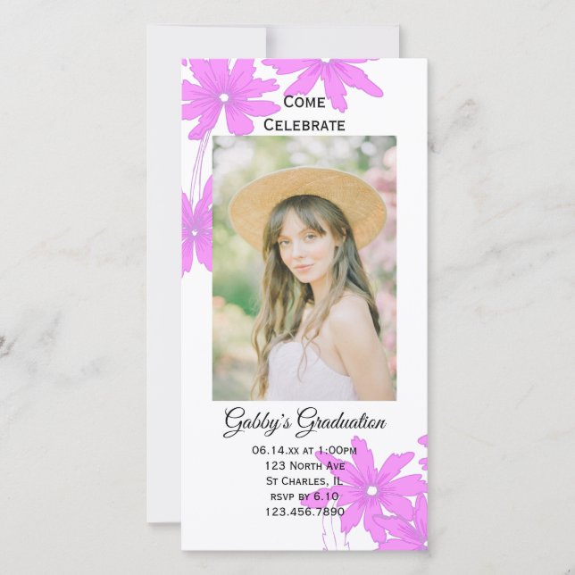 Pink Daisy Graduation Party Invitation Photo Card (Front)